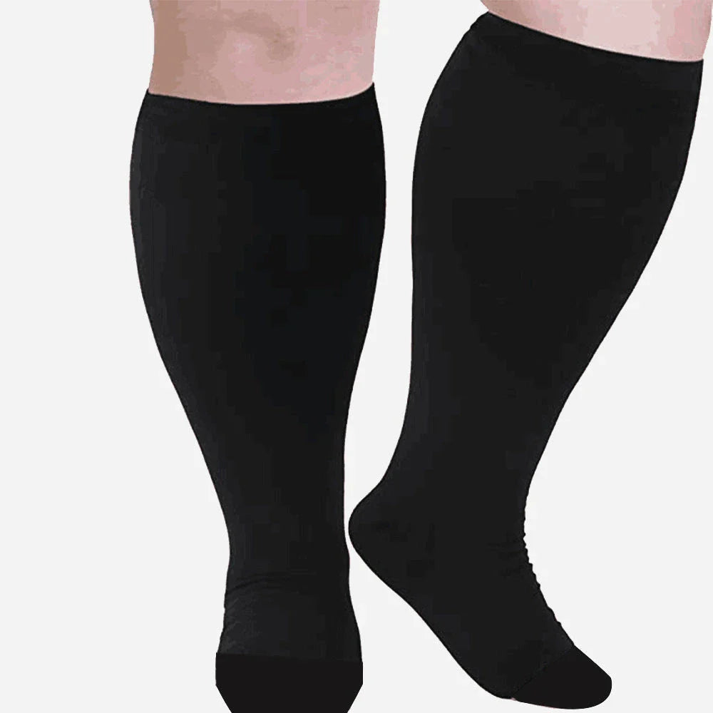 Plus-sized compression socks with bamboo fiber blend for breathability and comfort