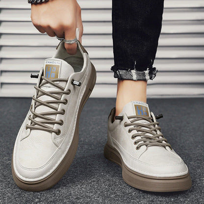 Stylish slip-on sneakers for men in beige, white, and black colors with a unique design and comfortable fit