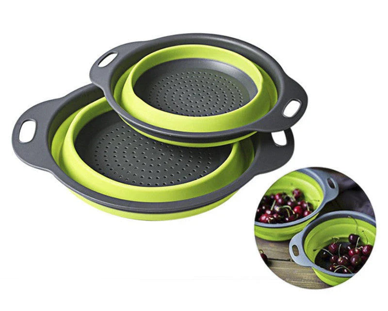 Premium collapsible silicone colander for rinsing, draining, and storing fruits and vegetables in the kitchen