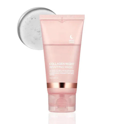 Rejuvenating collagen-infused night mask with innovative tear-off design and specialist application brush for visibly firmer, more hydrated and smoother skin