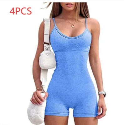 Premium workout jumpsuit with spaghetti straps, available in a variety of vibrant colors for an elevated fitness style