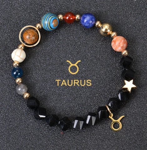 Frosted Stone Beaded Zodiac Bracelet featuring detailed zodiac signs on natural stone beads