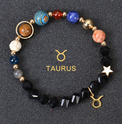 Frosted Stone Beaded Zodiac Bracelet featuring detailed zodiac signs on natural stone beads