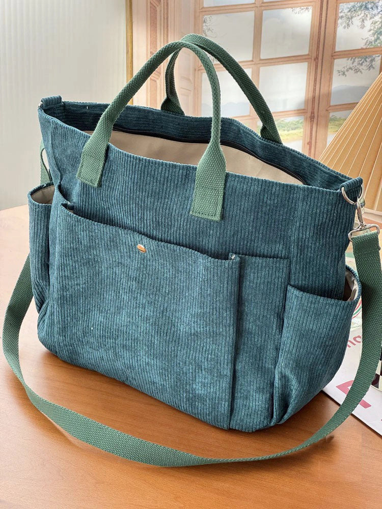 Stylish thick corduroy shoulder bag in various colors for daily commute
