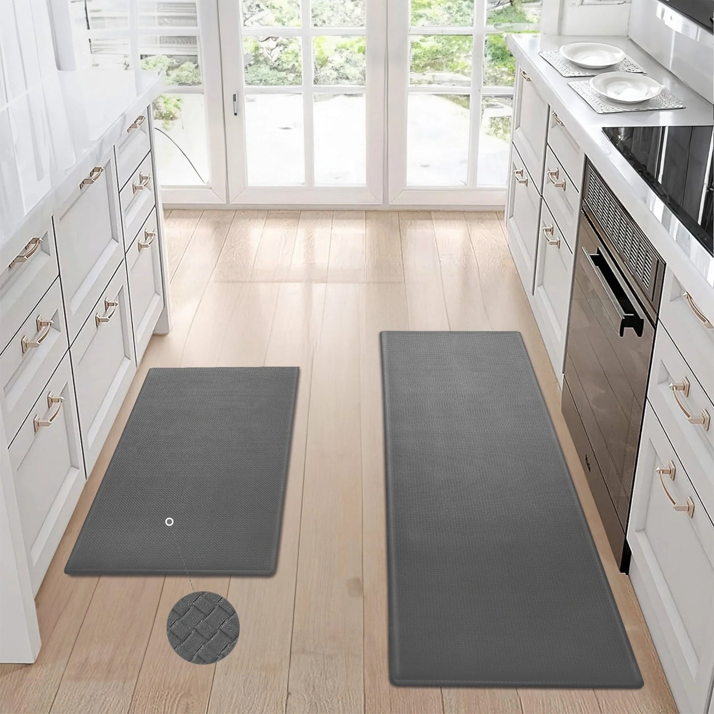 Non-slip waterproof kitchen floor mat set in grey, 44x13x13cm