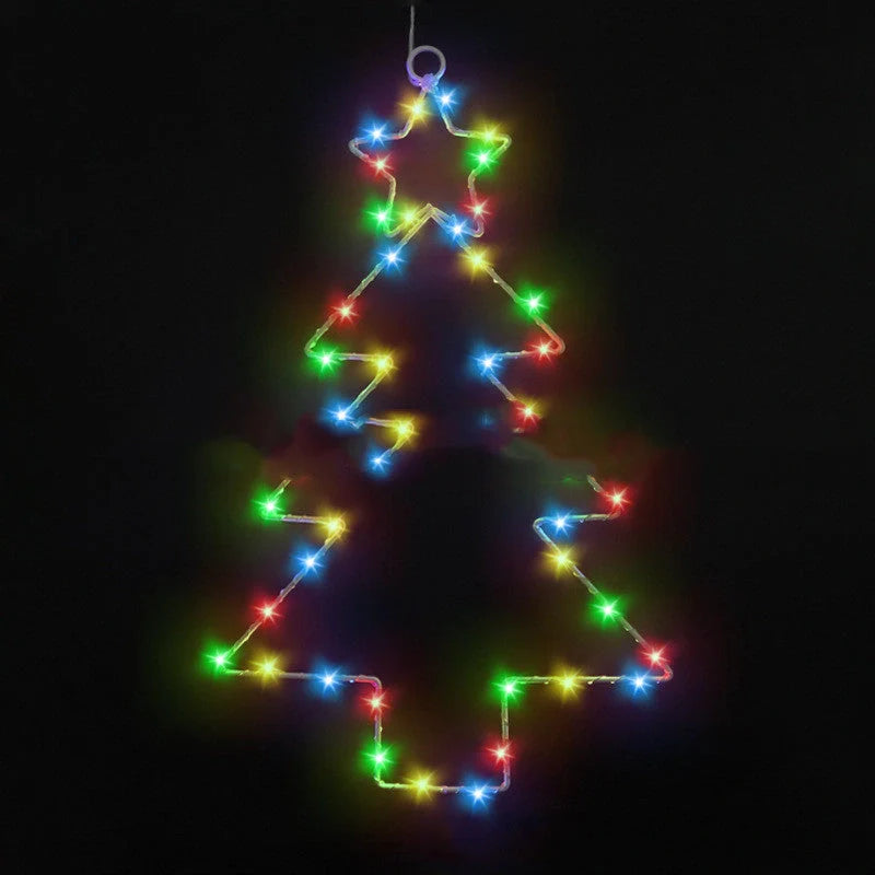 Wrought iron Christmas tree shaped LED lantern with white birch finish and 40 LED lights