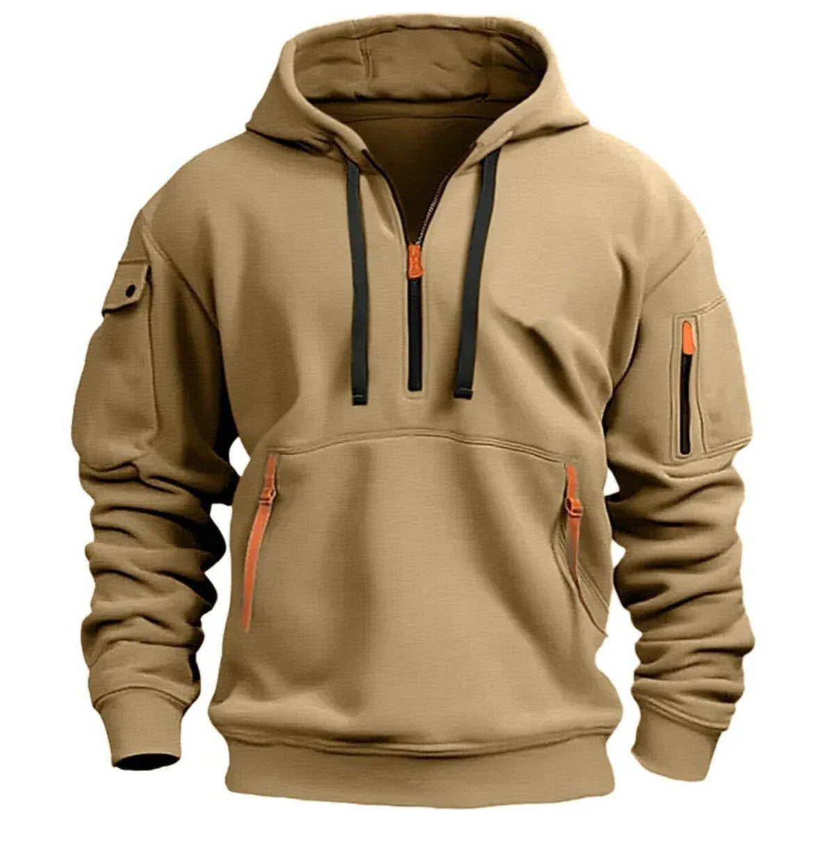 Cozy Hooded Pullover in Black, Navy Blue, Khaki, and Light Gray Colors
