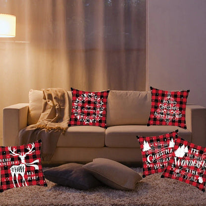 Merry Christmas cushion cover with elk and Santa Claus design in plush fabric