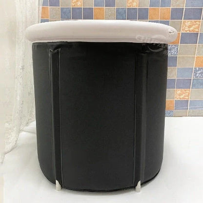 Portable Ice Bath with inflatable air ring for recovery therapy in black