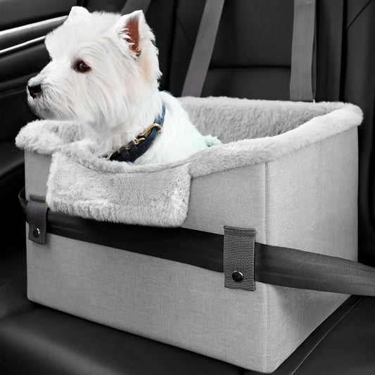 Portable dog booster seat with safety leash for small pets in car