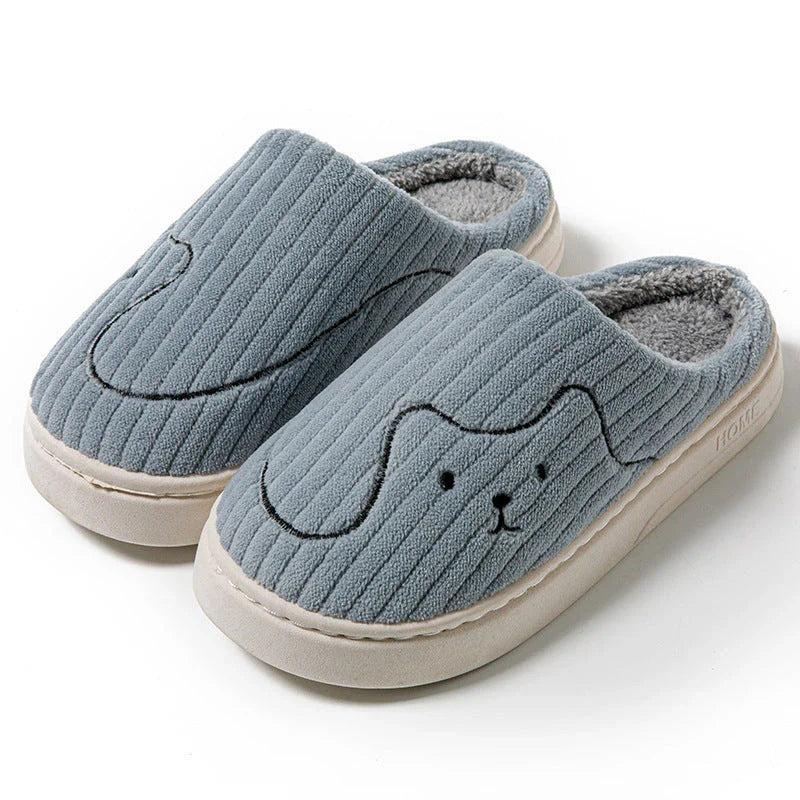 Comfy cat-themed slippers with plush material, striped pattern, and variety of color options