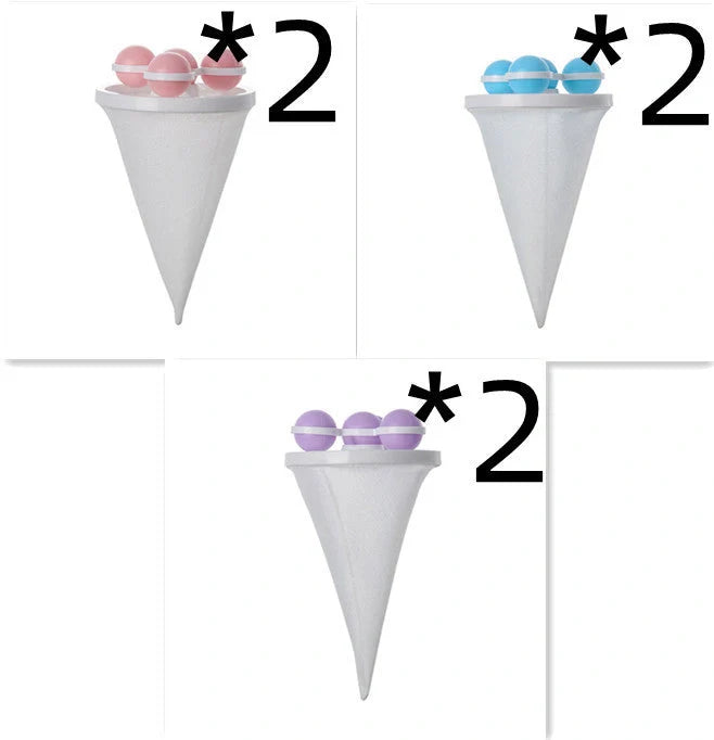 Gyroscopic Washing Machine Filter Pouch in purple, blue, and pink for lint and hair removal