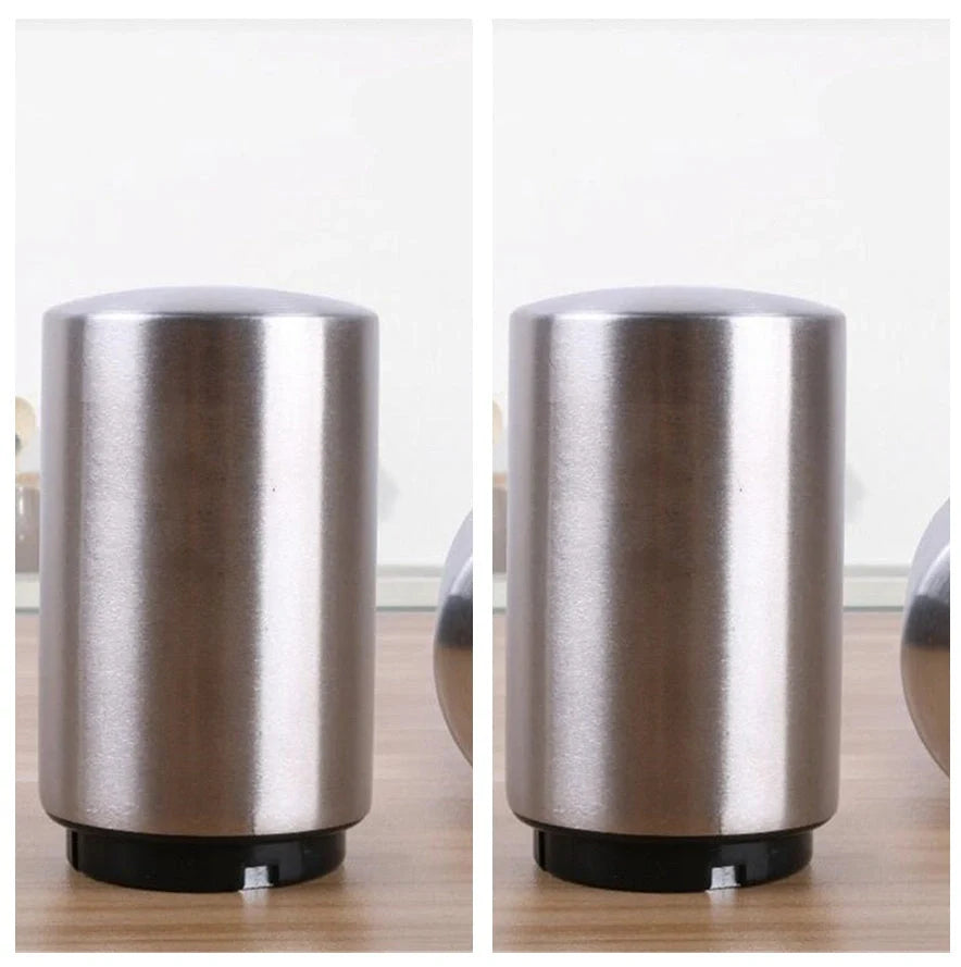 Portable magnetic automatic beer bottle opener in brushed stainless steel finish