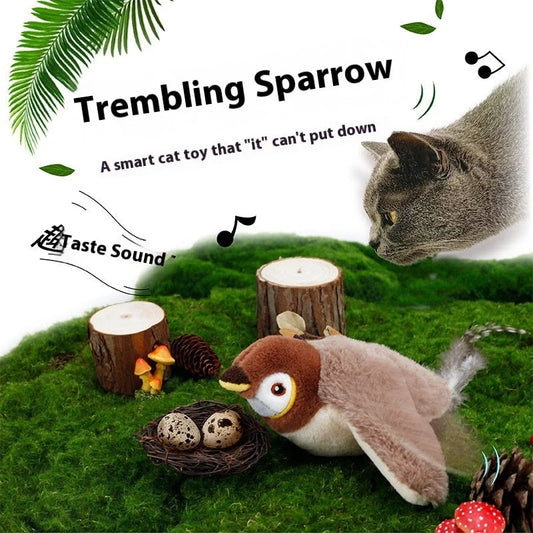 USB rechargeable interactive cat toy with realistic bird sounds for indoor cats