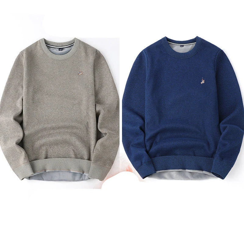 Men's navy blue velvet thickened winter sweater, regular fit, 100% polyester