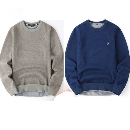 Men's navy blue velvet thickened winter sweater, regular fit, 100% polyester