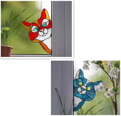 Colourful stained glass cat window hanger decoration, reusable PVC sticker