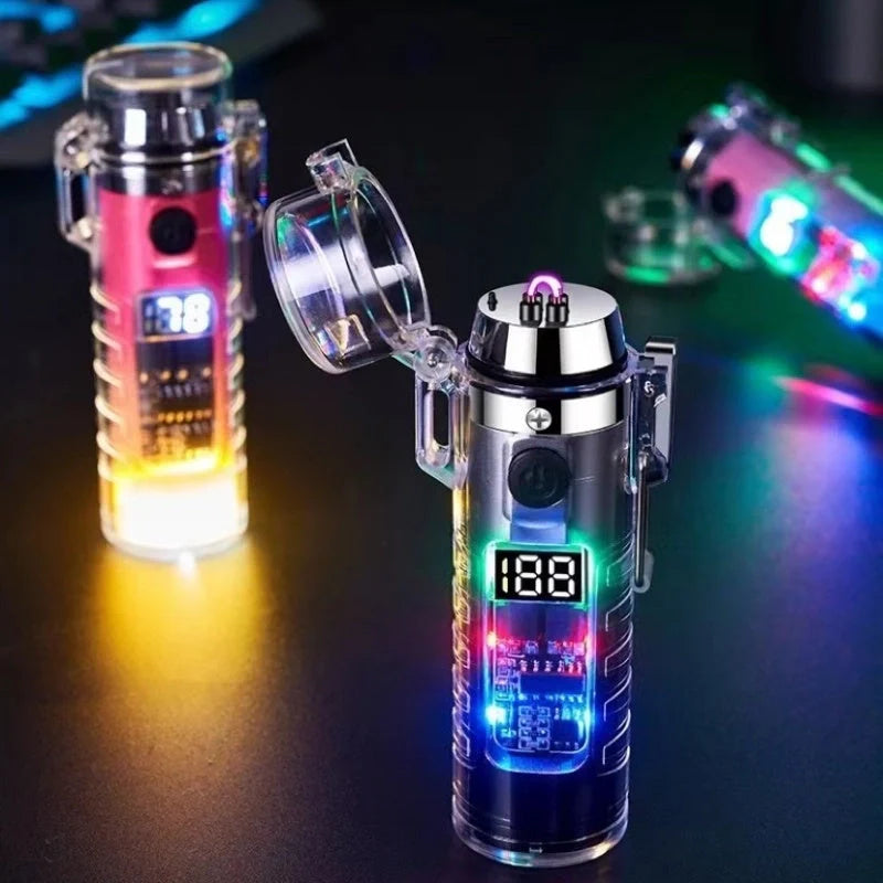 Transparent shell dual arc USB charging lighter with LED power display