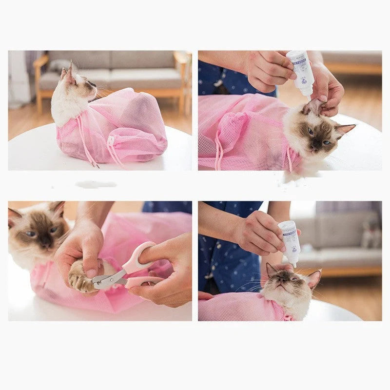 Anti-Bite Shower Bag for Cats in multiple colours, making bath time stress-free