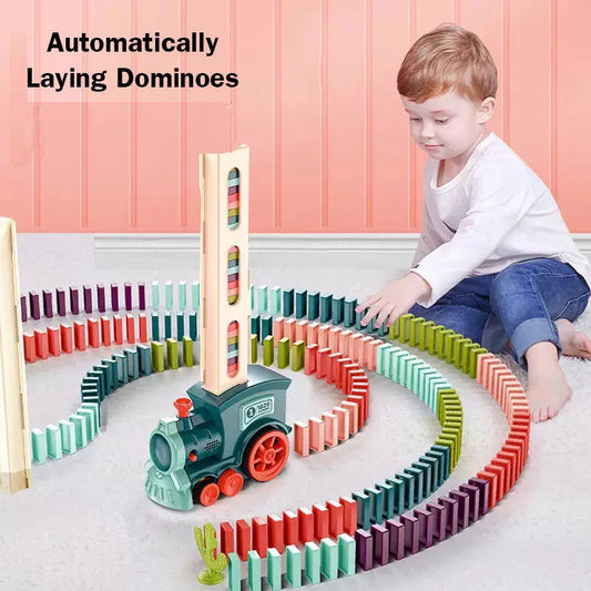 Automatic Licensing Dominoes Electric Train Set for infants with dominoes and delivery box