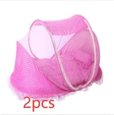 Foldable baby mosquito net bed with soft mattress and pillows, providing a safe and comfortable sleeping environment for infants and toddlers.