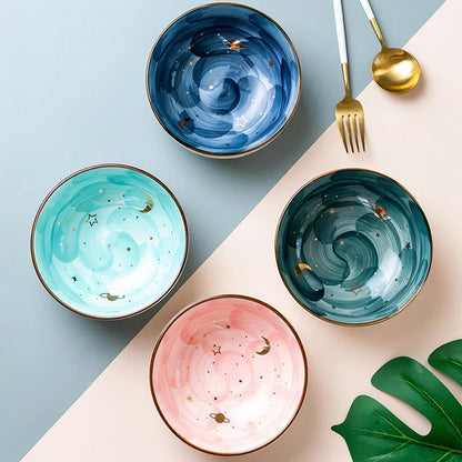 Premium Nordic-style ceramic breakfast bowl set with star-shaped pattern and glossy finish