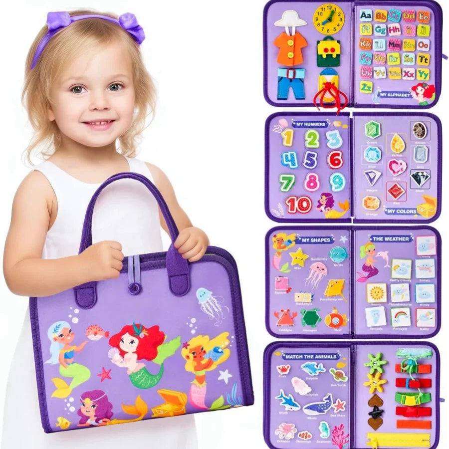 Children's felt busy board for dressing and buttoning skills development