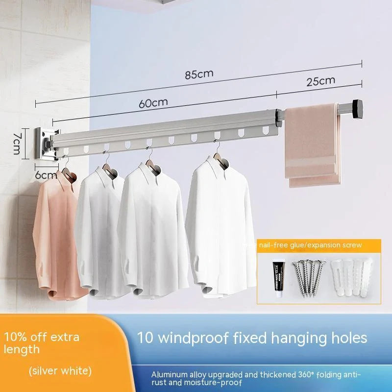 Aluminium suction cup folding clothes hanger with retractable drying rack for space-saving laundry drying