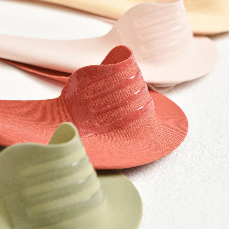 Silicone Non-Slip Shallow Boat Socks for Ladies in various colors, including black, skin, khaki, silver, and more.