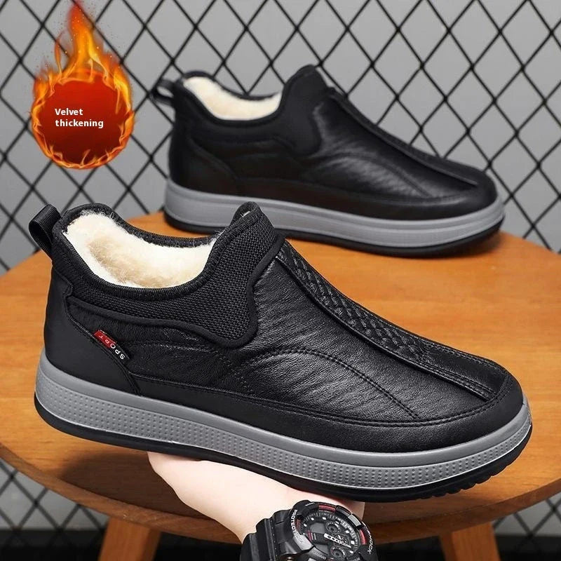 Cozy winter snow boots with round-toe design, non-slip platform, and warm fleece lining in black and grey colors