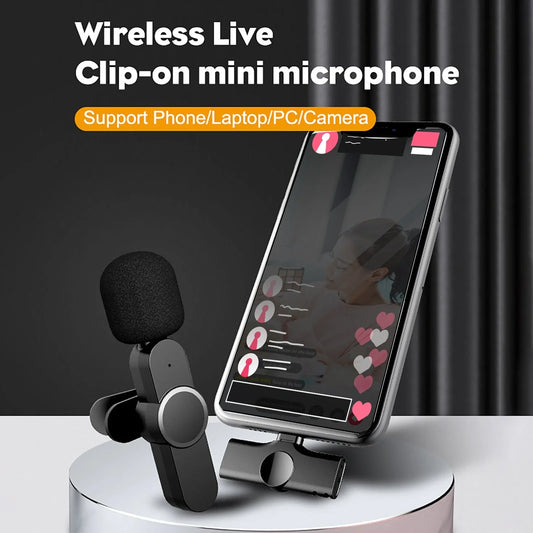 Wireless lavalier microphone with HD audio, Bluetooth connectivity, and compact carrying case