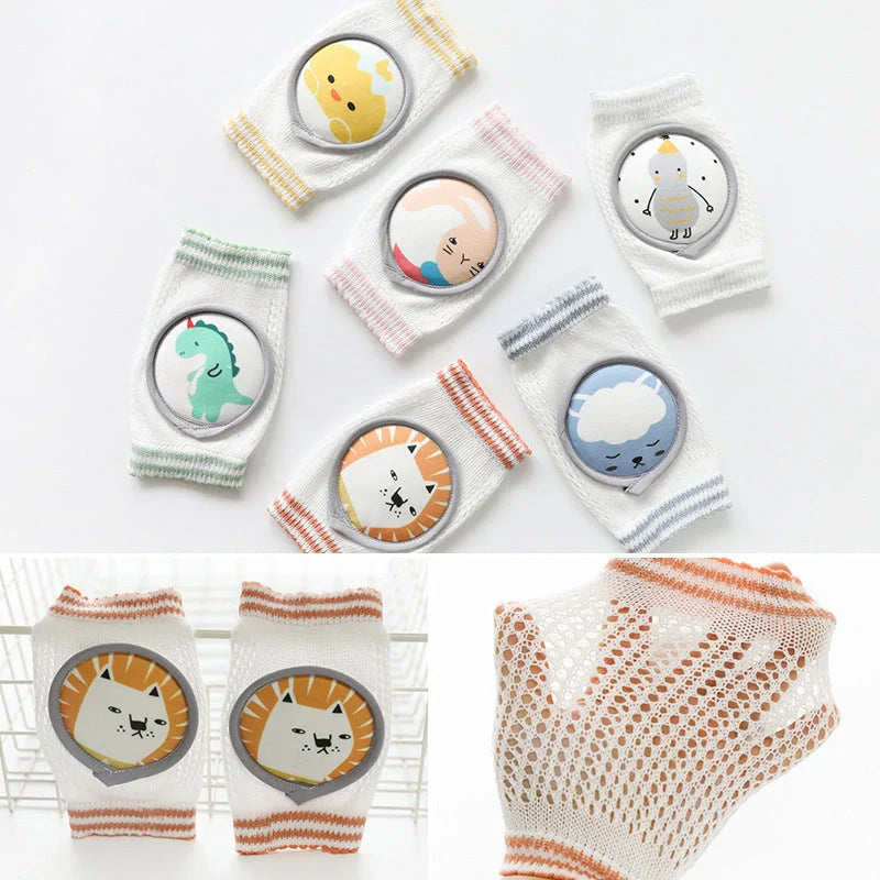 Children's breathable cotton knee pads with cartoon animal designs for crawling infants