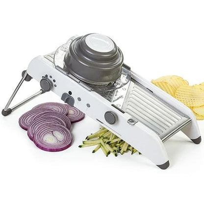 The Versatile Vegetable Slicer with adjustable slicing, shredding, and waffle cutting capabilities for easy meal preparation