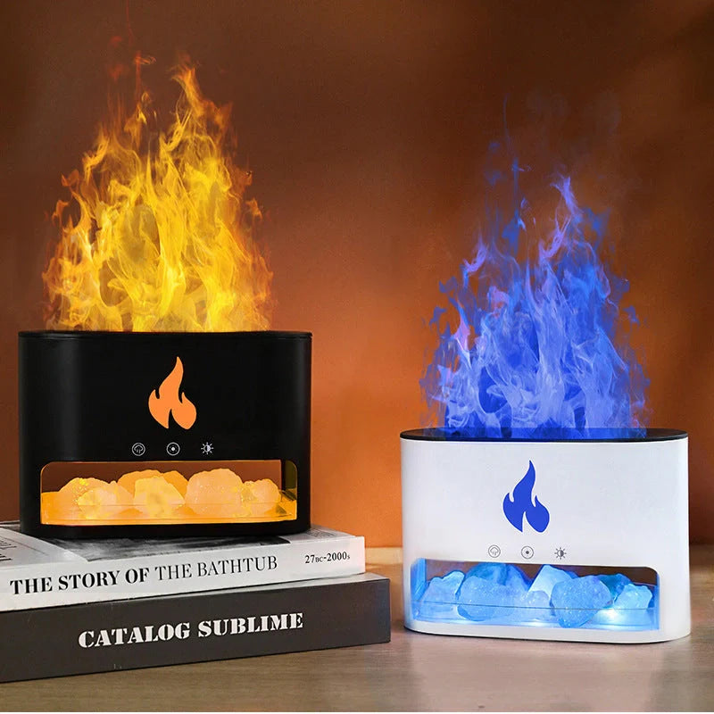 Flame Humidifier with 3D flame effect and aromatherapy function on desktop