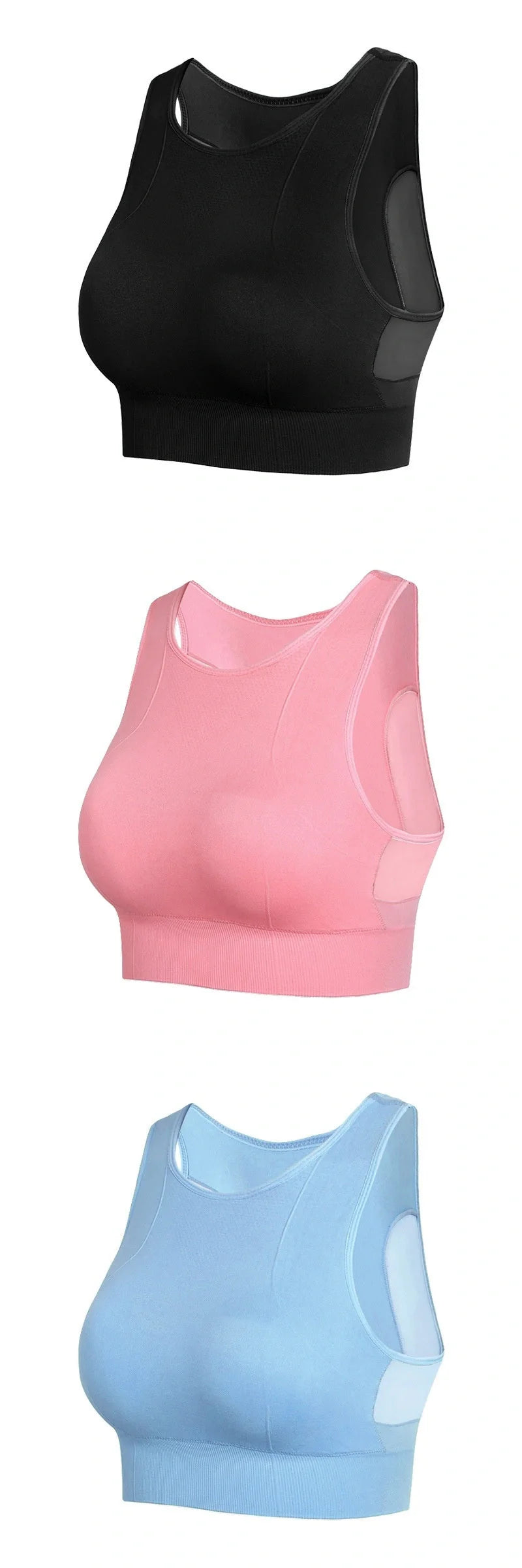 No Underwire Mesh Beauty Back Double-decker Sports Bra in various colors and sizes
