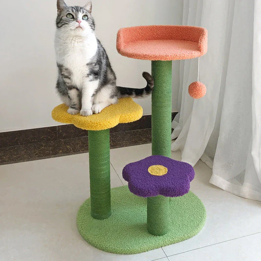 Premium Feline Furniture Cat Tower with Sisal Scratching Post, Sturdy Wooden Frame, and Plush Lambswool Cushions