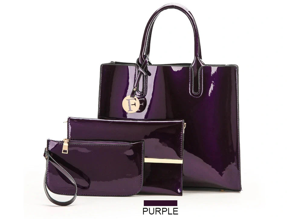 3 sets of leather handbags in various colors with zipper closure and cell phone pocket