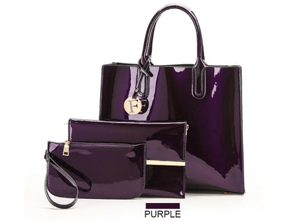 3 sets of leather handbags in various colors with zipper closure and cell phone pocket