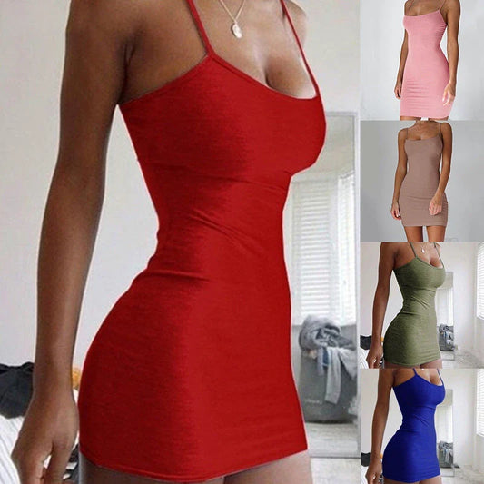 Stylish spaghetti strap mini dress in various colors, perfect for any occasion