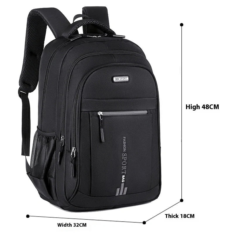 Men's large capacity anti-theft computer backpack in green, blue, black, and orange