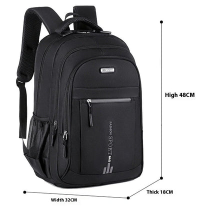 Men's large capacity anti-theft computer backpack in green, blue, black, and orange