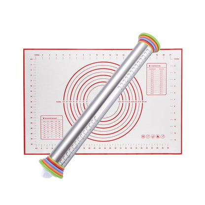 17-inch stainless steel rolling pin with adjustable thickness scales for precise dough control