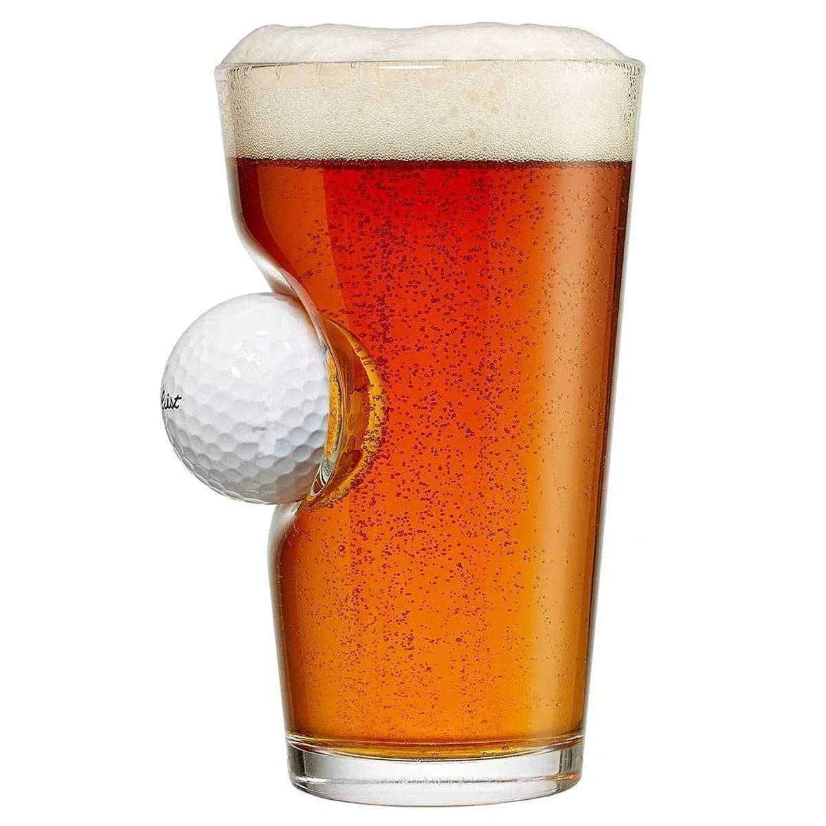 Unique golf embedded borosilicate beer mug with silicone membrane, perfect for preventing condensation.