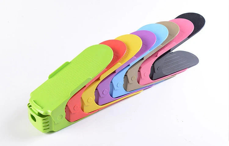 Adjustable Shoe Organizer with multiple color and quantity options, featuring a space-saving design for easy storage in closets or cabinets.
