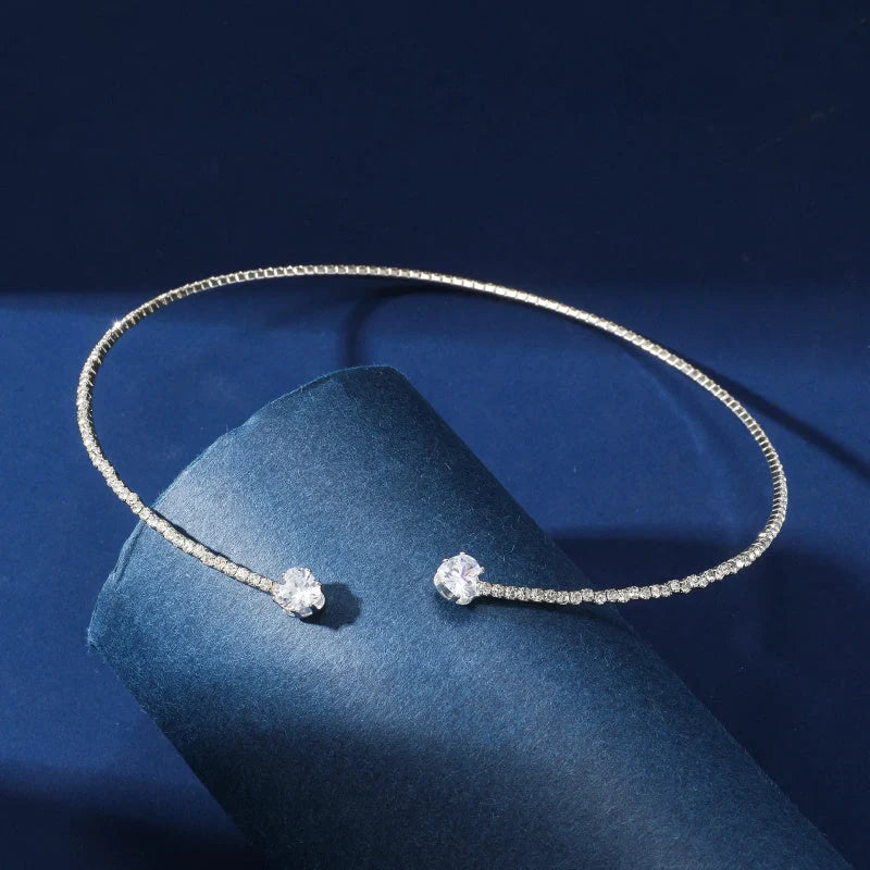 Elegant silver and gold rhinestone heart choker necklace for women