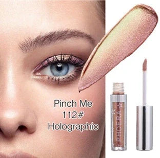 PHOERA Glitter & Glow Liquid Eyeshadow set showcasing 12 vibrant colours with 3D metallic effects