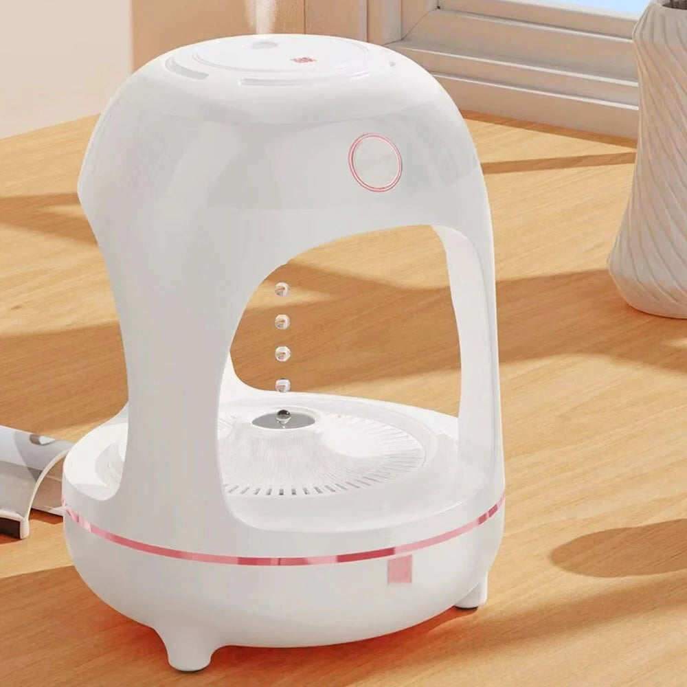 Levitating Water Drops Humidifier with LED night light on a desk
