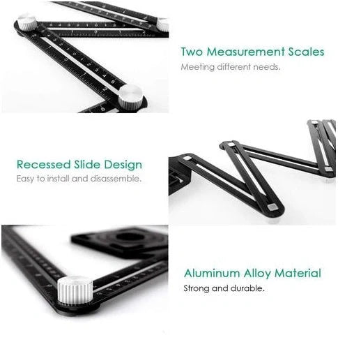 Aluminum alloy six-folding multi-angle measuring ruler for precise tile and lumber layouts