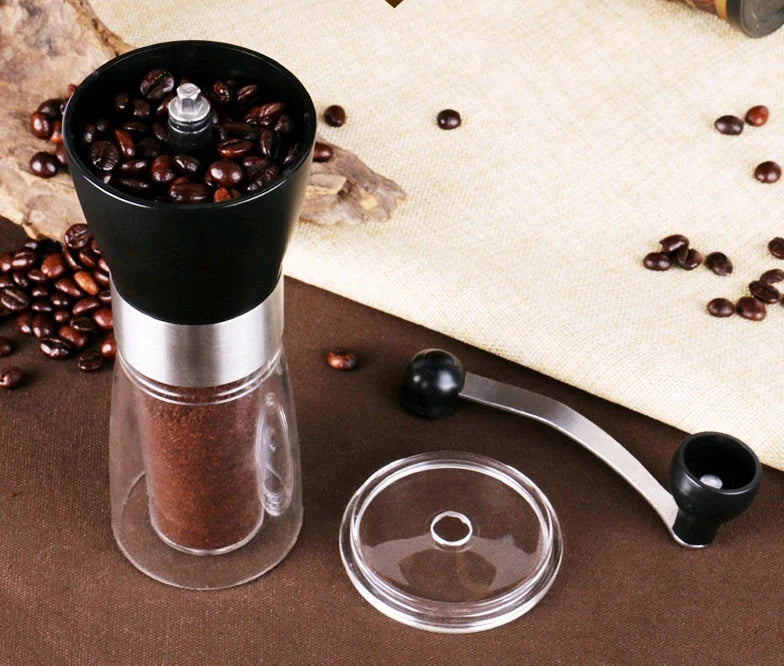 Premium hand coffee grinder with wooden exterior and stainless steel mechanism