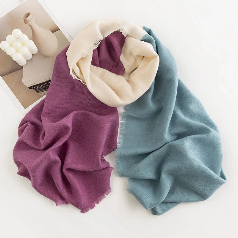 Herringbone pattern artificial cashmere scarf with tassel fringes